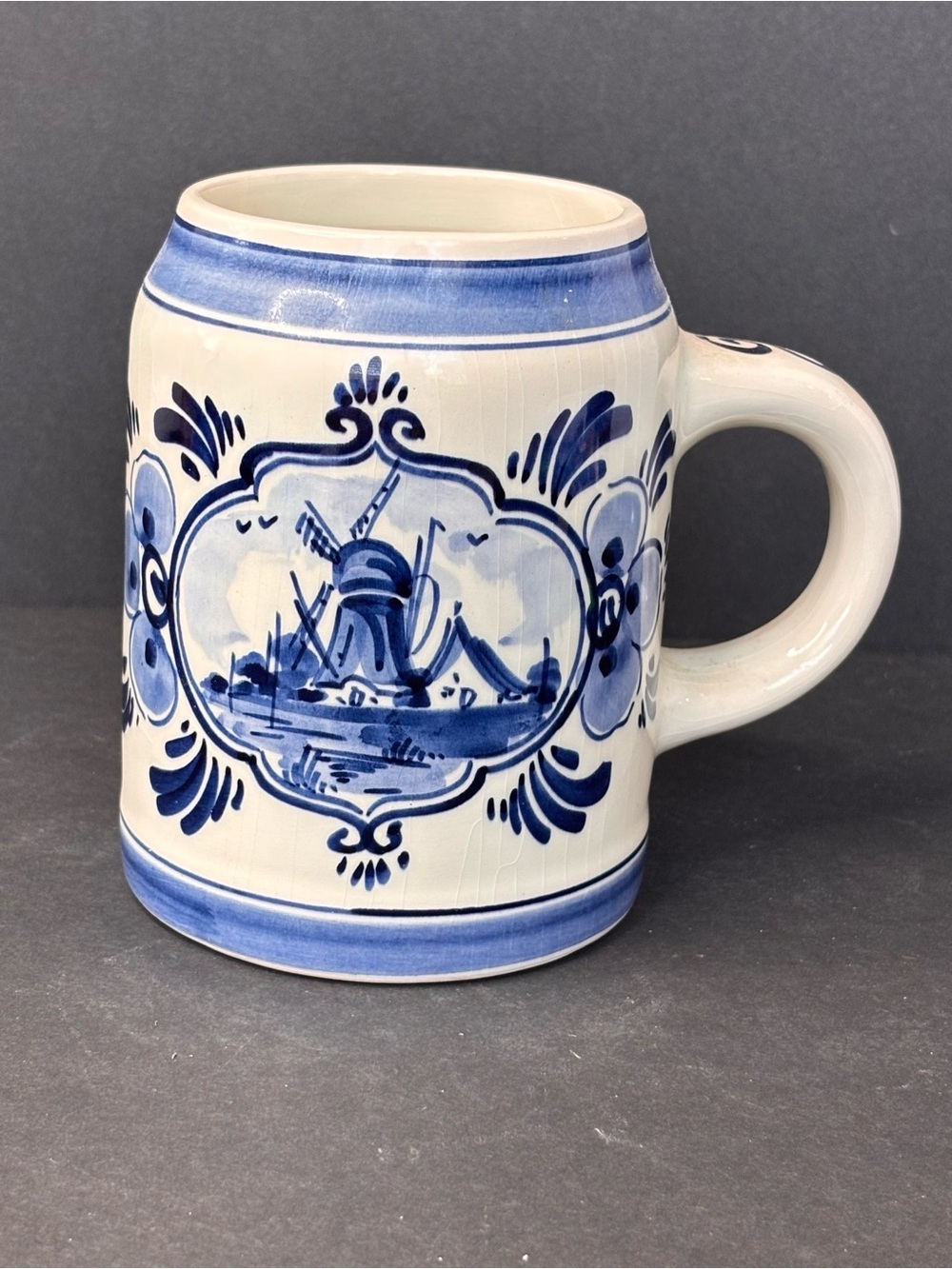 Vintage Delft Blue Tankard Mug Hand Painted Cup Windmill Floral Delft blue